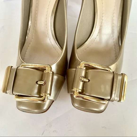 Christian Dior metallic beige buckle heels 37.5 - Picture 3 of 16